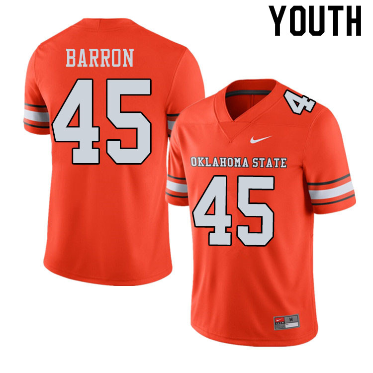 Youth #45 Blake Barron Oklahoma State Cowboys College Football Jerseys Sale-Alternate Orange - Click Image to Close